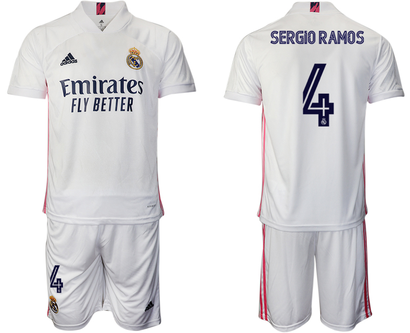Men 2020-2021 club Real Madrid home #4 white Soccer Jerseys->real madrid jersey->Soccer Club Jersey